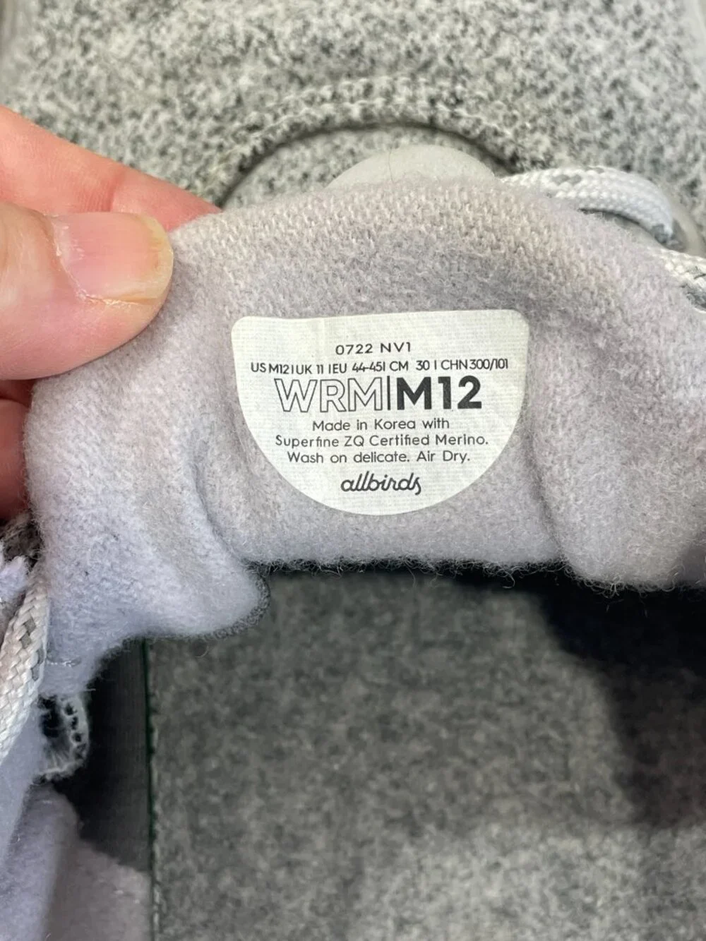 Allbirds Men's Wool Runners Grey Merino Wool Sneakers Size 12